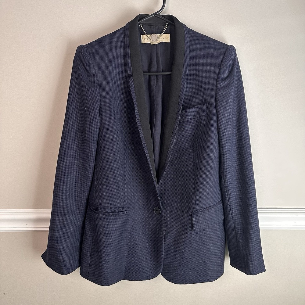 Stella McCartney Navy Wool Blazer Black Crossgrain IT 38 US 2-4 Office Preppy XS
